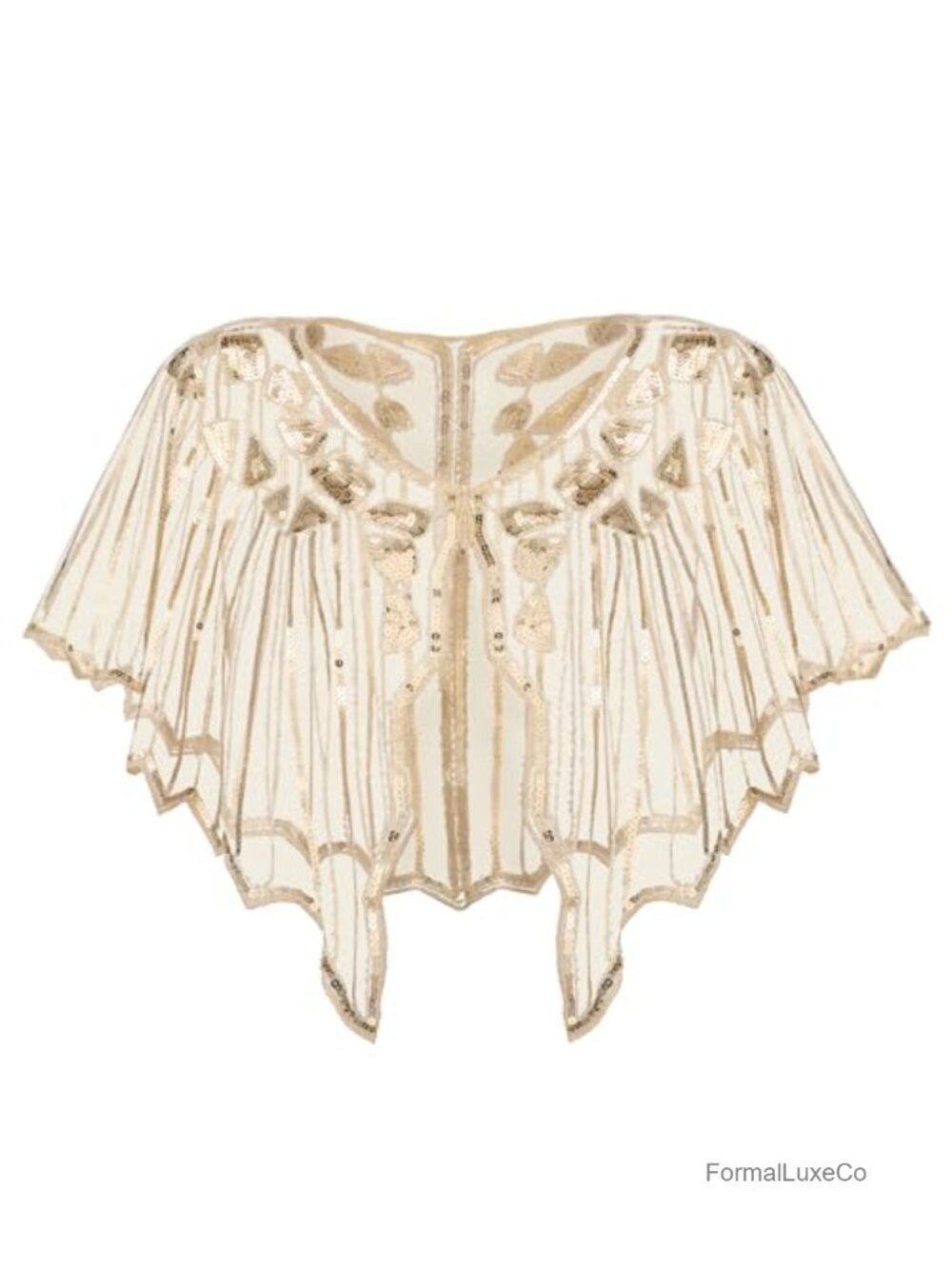1920s Shawl Wrap Sequin Beaded Flapper Evening Gatsby Party Mesh